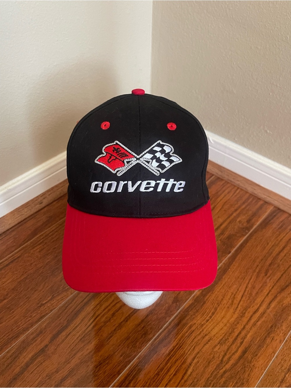Corvette Black & Red Logo Baseball Cap - Chevrolet - Adjustable Sizes